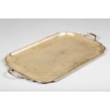 Double handed silver tray, rectangular shaped with piecrust edge Monogram D, Assay marked Birmingham