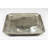 Large George V silver tray, square form, with engraved and chased decorative border, Assay marked