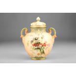 Royal Worcester vase and cover, decorated with thistles and flowers, twin handles. Date code 1901,