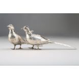 Pair late Victorian silver salt and pepper cruets, modelled in the form of a pair of pheasants, with