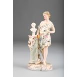 Continental Porcelain Figure, neoclassical robed lady sculpting a marble bust, 21cm high