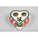 Wemyss Ware desk top ink well, heart shaped form, hand painted with cabbage roses, incised Wemyss