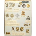 Middle East Forces Insignia A card bearing items including cap-badges and a shoulder-title of the
