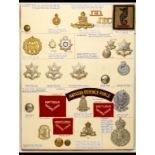 West Indies, Falklands and St Helena Military Insignia. A card displaying items including cap and