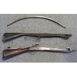 A STONEBOW TILLER AND GAFFLE BY E. BLANCHER, ATTLEBOROUGH EARLY 18TH CENTURY