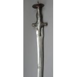 AN INDIAN SWORD (TALWAR), 19TH CENTURY with curved single-edged blade and iron hilt of talwar