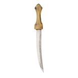 ˜AN INDIAN DAGGER (JAMBIYA) WITH RHINOCEROS HORN HILT, 19TH CENTURY with slightly curved double-