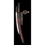 A JAPANESE SWORD (WAKIZASHI), SHINSHINTO PERIOD the blade shobu-zukuri sugata and narrow iori-mune