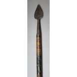 AN INDIAN SPEAR, 19TH CENTURY with leaf-shaped had, tapering moulded socket, and painted haft