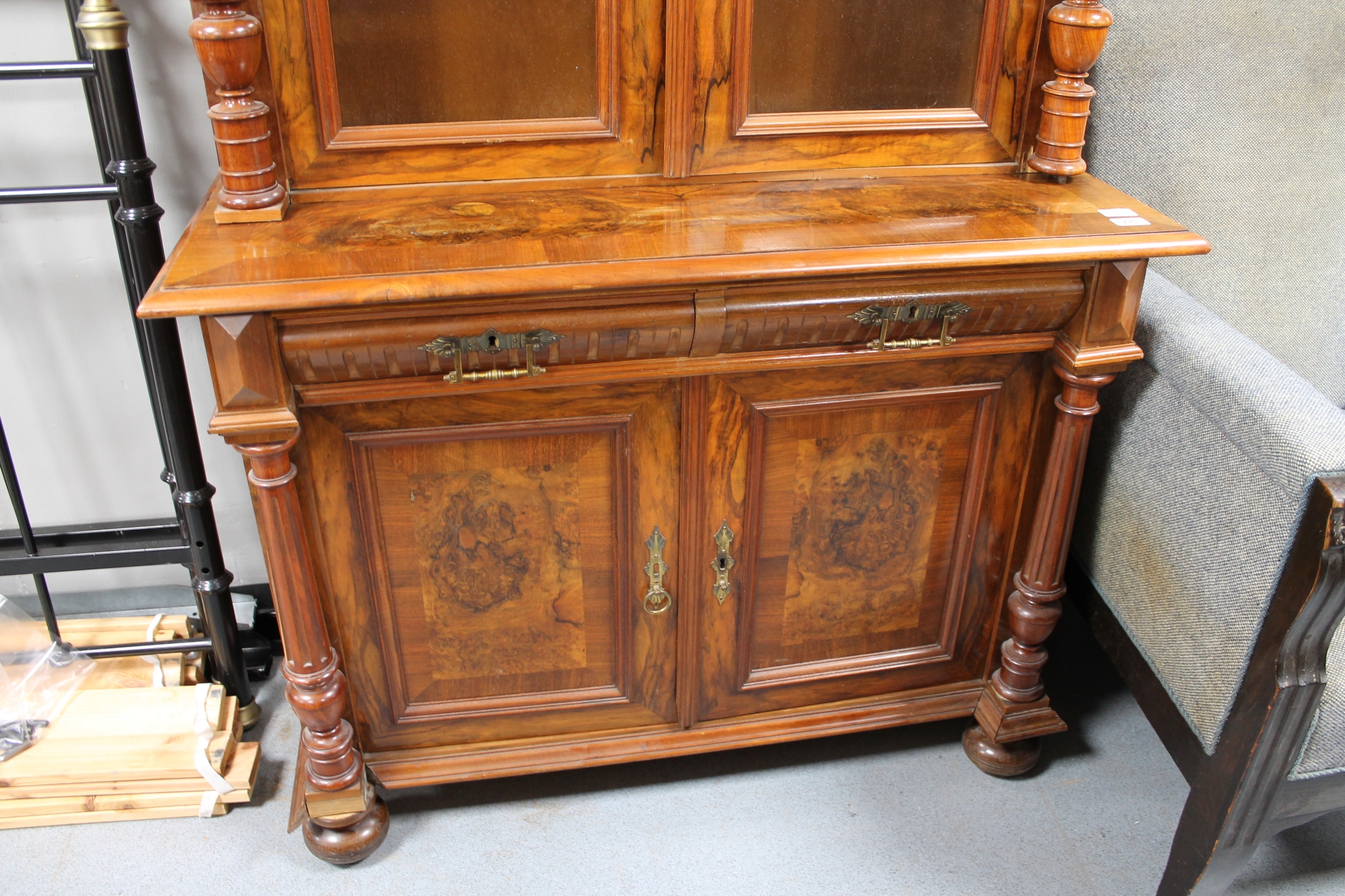 A continental walnut and mahogany bookcase with pillar supports CONDITION REPORT: - Image 2 of 9