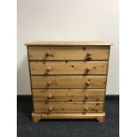 A pine five drawer chest CONDITION REPORT: 80cm wide, 83cm high and 40cm deep.