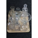 A tray of continental glass ware, decanters,