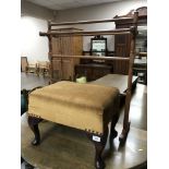 A pine towel rail and a gold dralon footstool