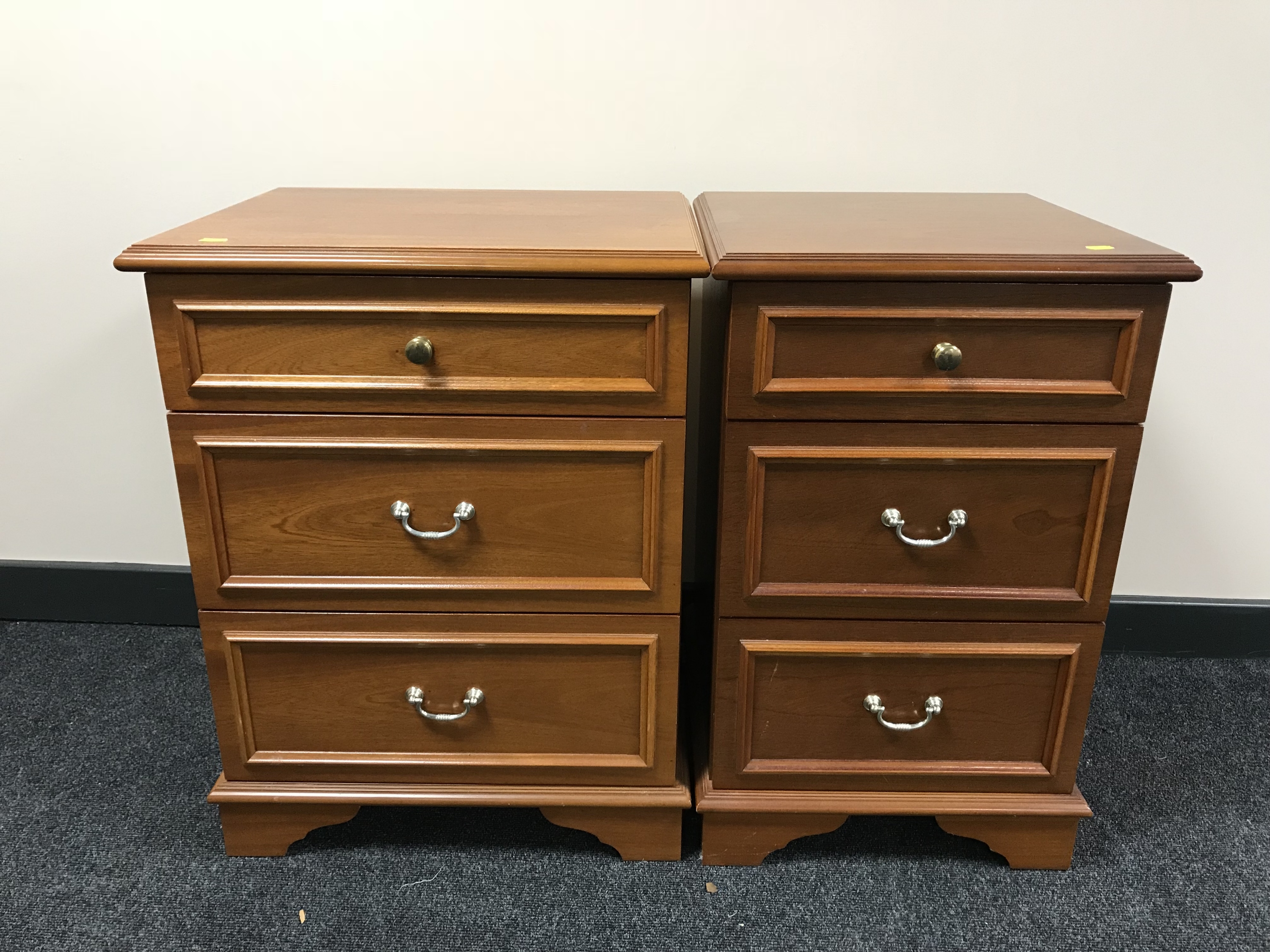 Two Stag Minstrel teak three drawer chests CONDITION REPORT: One chest is 53cm wide,