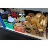 Three boxes of soft toys, Flintstone figures,