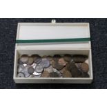 A box of British coins including George V and George VI pennies etc