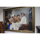 A large gilt framed Continental school oil on panel - Figures seated