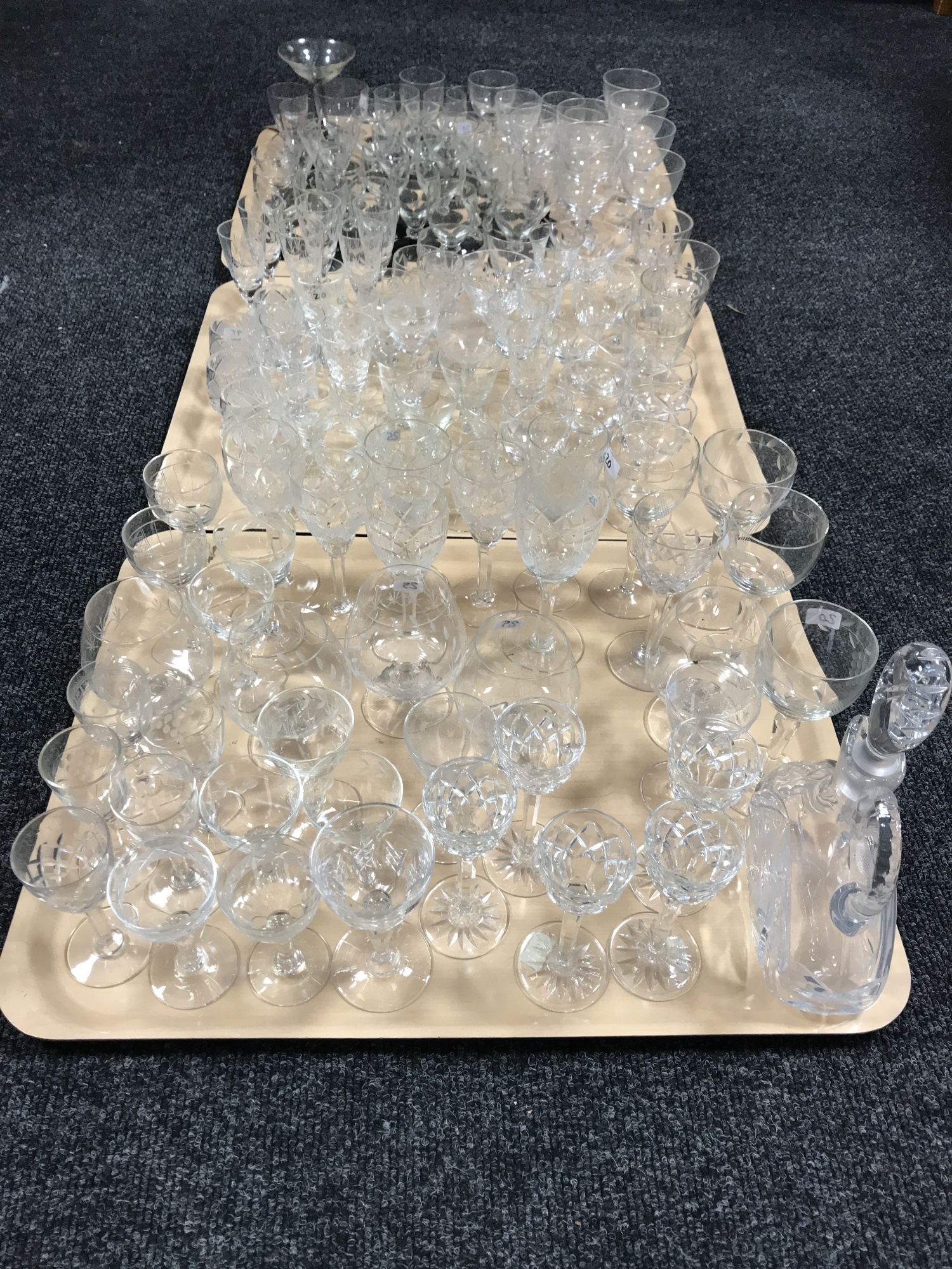 Three trays of continental glass ware.