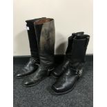 A pair of Harley Davidson leather boots together with a pair of military style leather boots