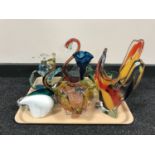 A tray of nine pieces of decorative glass ware and a polar bear paperweight CONDITION