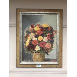 An Artagraph reproduction : Still life with flowers in a vase, framed.