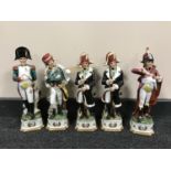 Five china figurines of Napoleonic soldiers