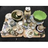 Two trays of china including late 19th century tea bowl, wall plates,