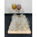 Two trays of assorted glassware including drinking glasses, vases,