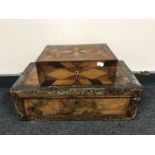 A Victorian inlaid walnut writing box and a Victorian mixed wood jewellery casket