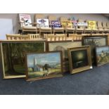 Six continental framed oils - landscapes and rural scenes