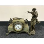 A French onyx and spelter mantel clock