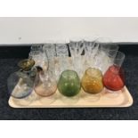 A tray of assorted glass ware, glass rabbit paperweight,