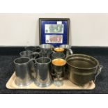 A tray of assorted metal ware - goblets, tankards, planter,