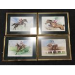 Four framed Vic Mitchell racing prints signed in pencil