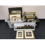 Two boxes containing a large quantity of assorted pictures and prints,