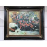 An Artagraph reproduction : Still life with flowers, framed.