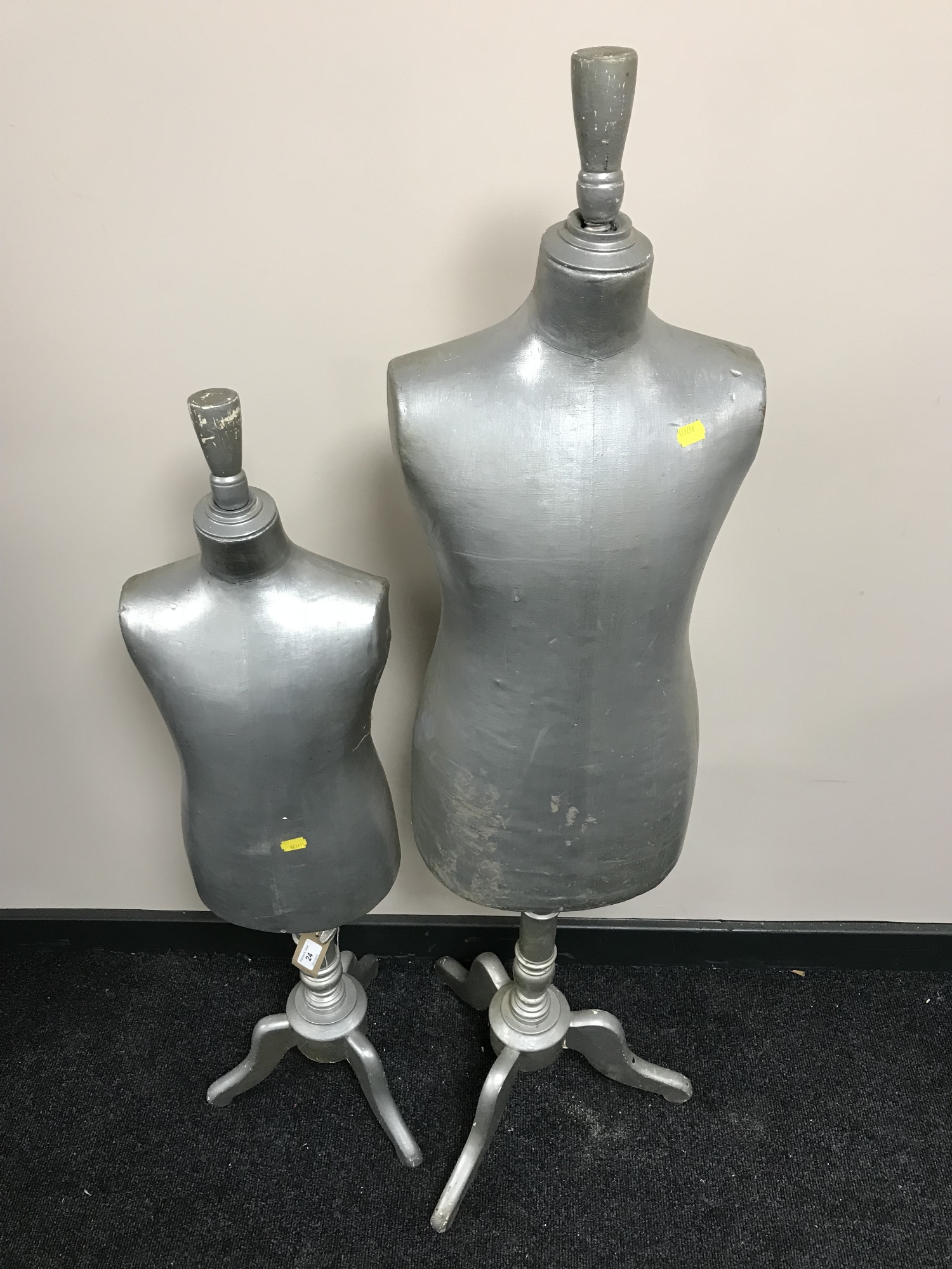 Two mid twentieth century child's mannequins on painted adjustable stands