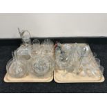 Two trays of assorted glass ware - fruit bowls, preserve pot,