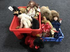 Two boxes of soft toys and dolls