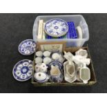 Two boxes of Ringtons china including collector's plates, three graduated jugs, planters,