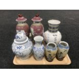A tray of 20th century oriental vases,