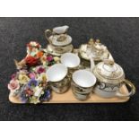 A tray of twenty six pieces of Noritake gilded china and assorted flower posies