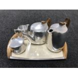 A four piece piquet ware tea service on tray