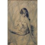 Aln Cownie : Nude study of a seated female, pastel, signed, dated 1988, 51 cm x 40 cm, framed.