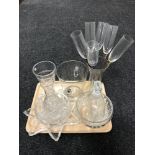 A tray of Waterford Crystal vase, glass bowls, decanters,