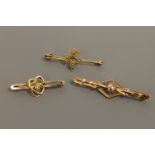 Two gold and seed pearl set brooches,