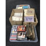 Four boxes of assorted 78's, dvds,