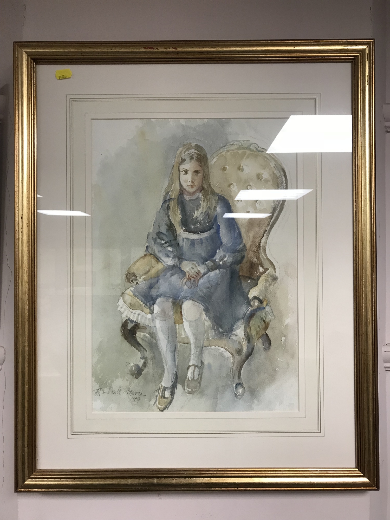 Elizabeth Scott - Moore : Felicity in the Victorian chair, watercolour, 44 cm x 34 cm,