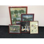 Five framed Indian watercolour drawings