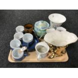 A tray of Royal Winton and Aynsley vases, Denby cups and saucers,